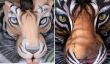 Tiger réaliste étonnant peinte sur le corps humain