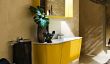 Belle Vivid Vanity Salle de bain jaune avec lignes courbes