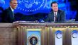 Le président américain Barack Obama Blagues A propos des soins de santé, les républicains, de pipeline Keystone XL sur Stephen Colbert "The Colbert Report" Ahead de l'épisode final [Voir]