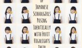 25 écolières japonaises Posing Identiquement aux fruits en évidence leurs différences délicieux