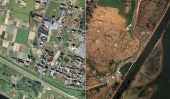 Avant Et Après satellite Photoâ € ™ est du tremblement de terre de JAPANA € ™ et le tsunami