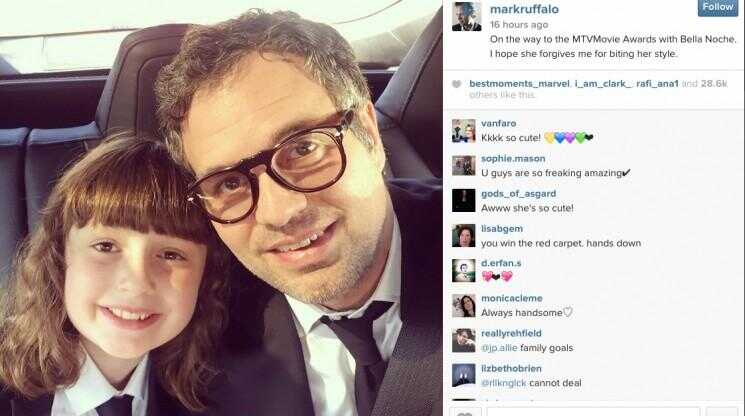 MTV Movie Awards rouge victoire de tapis: Mark Ruffalo et sa fille dans RAD correspondant costumes!