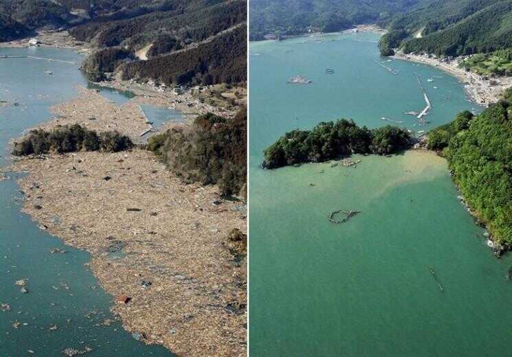 Avant et après le tsunami Nettoyage Progrès de photos de JAPANA € ™
