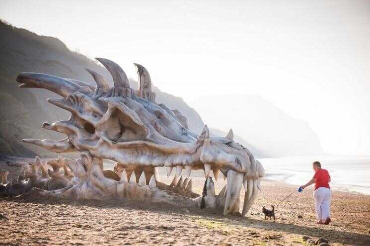 Giant Dragon Skull sur une plage anglaise Favorise "Game of Thrones"