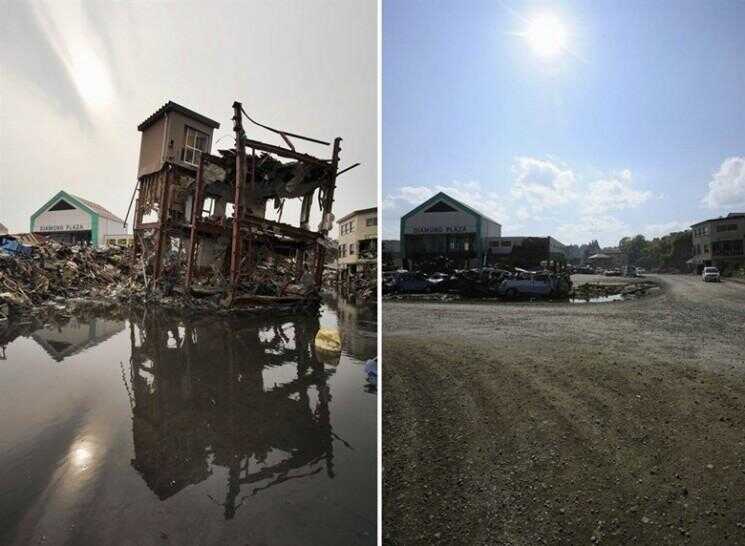 Avant et après le tsunami Nettoyage Progrès de photos de JAPANA € ™
