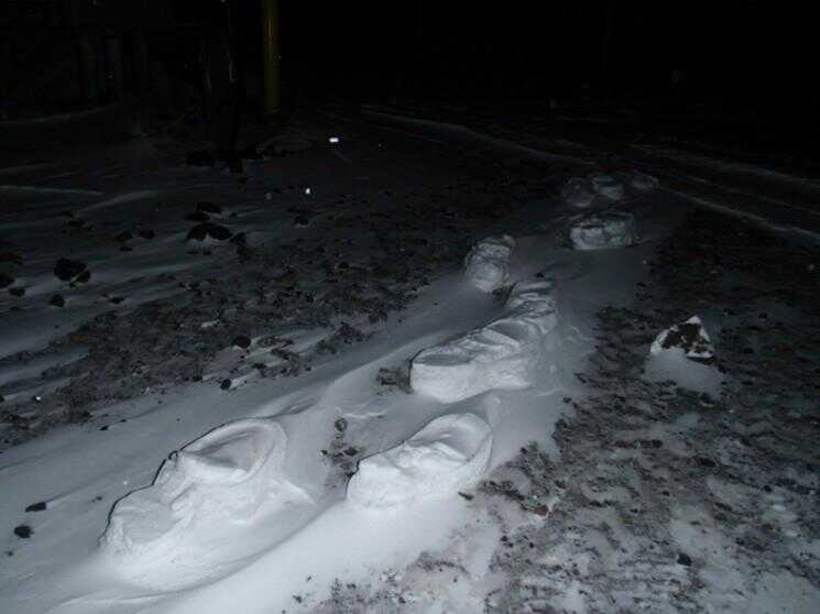 Empreintes soulevées dans la neige